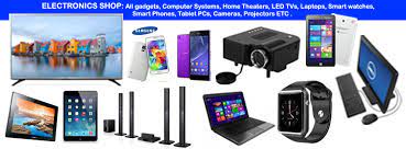 electronics stores offer, including TVs, laptops, tablets, and phones