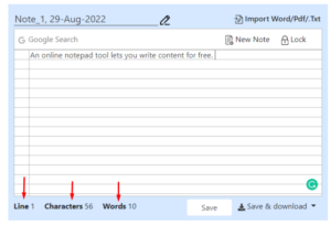 Displays word count - Online-notepad.net review